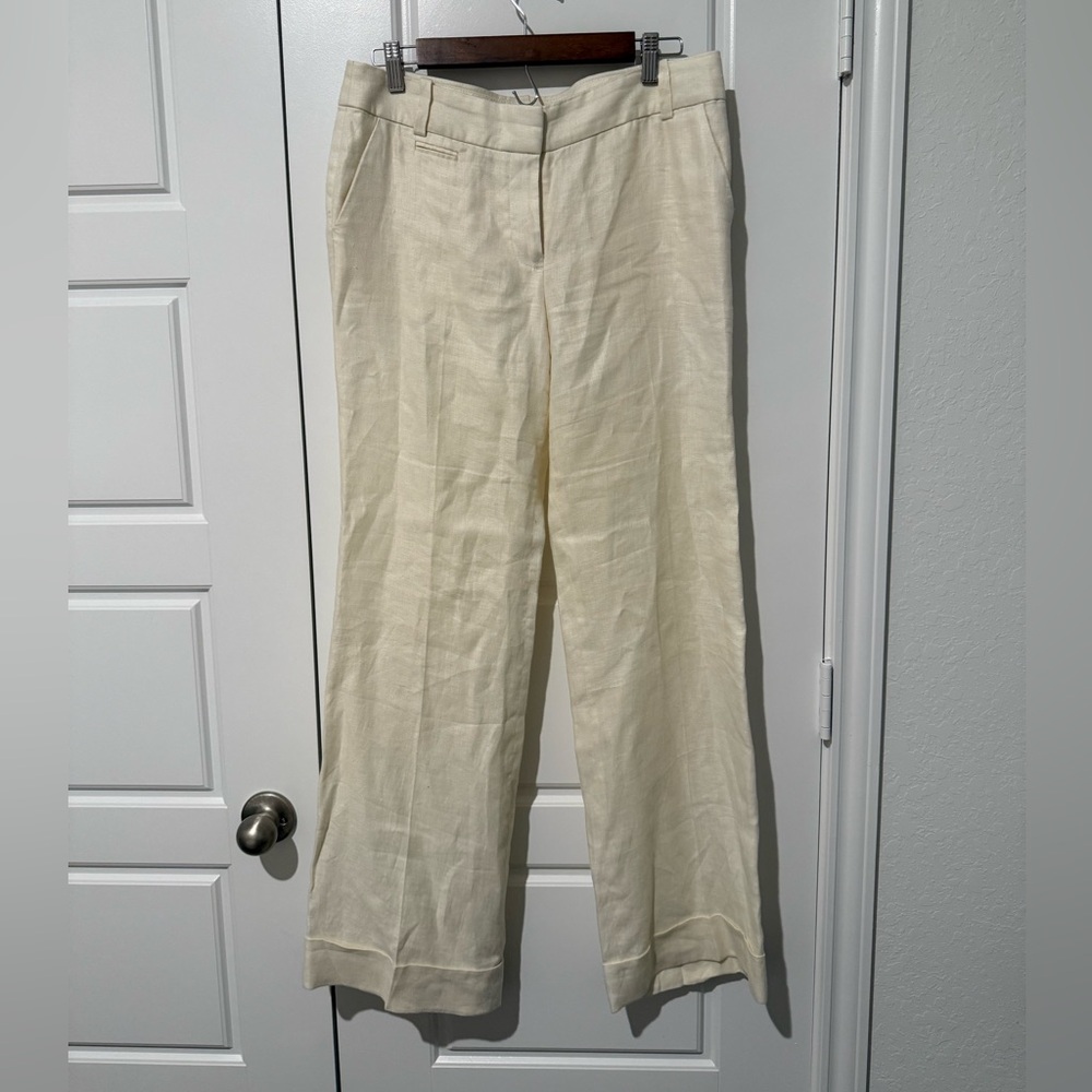 J. Crew Women's Cream Linen Wide-Leg Trousers